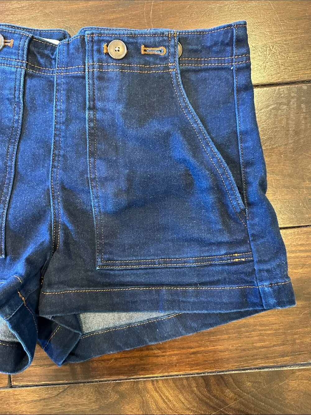 Anthropologie Indigo High-Rise Denim Utility Shorts - Picture 4 of 6